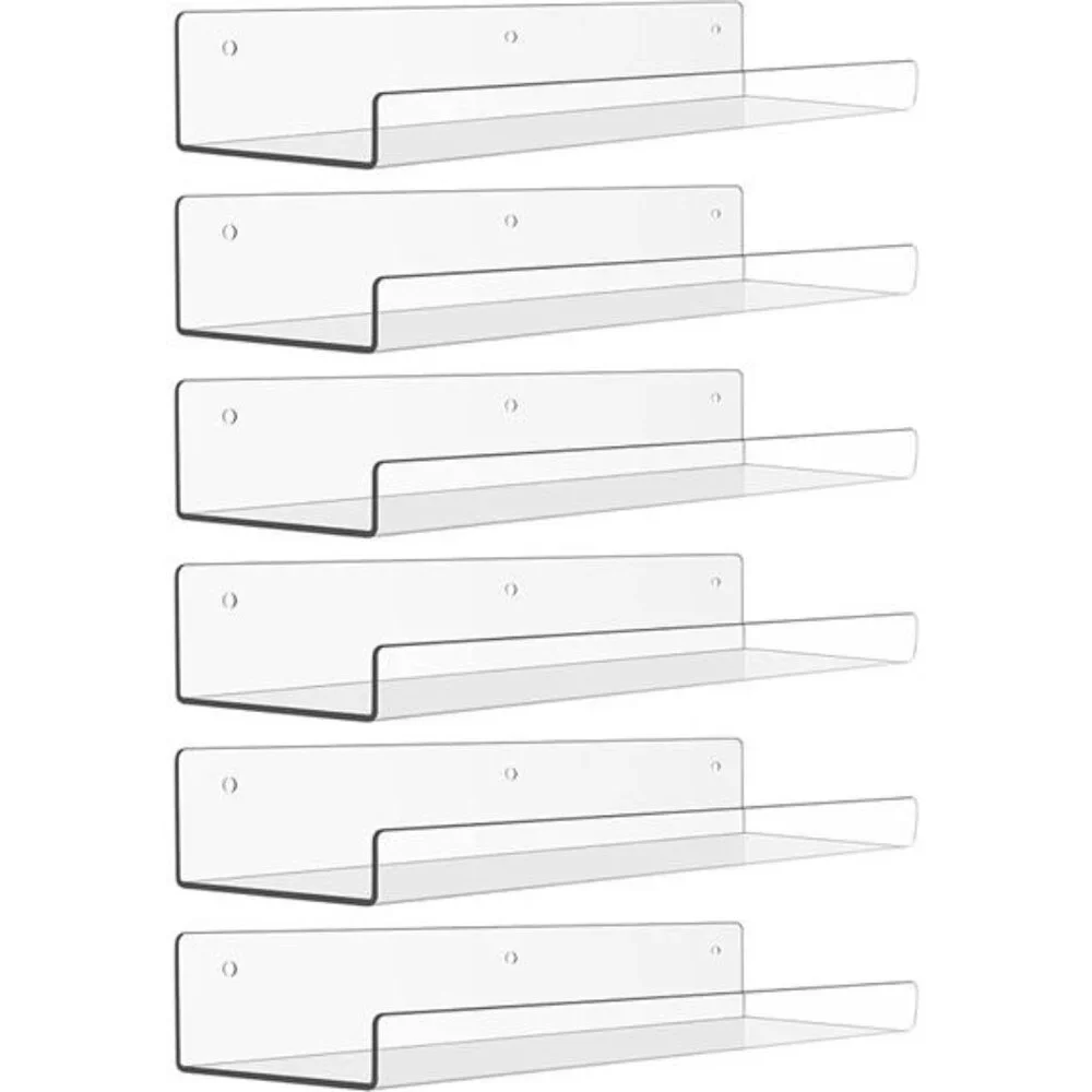 6 Pack Acrylic Shelves for Wall Storage Floating Bookshelves, 15